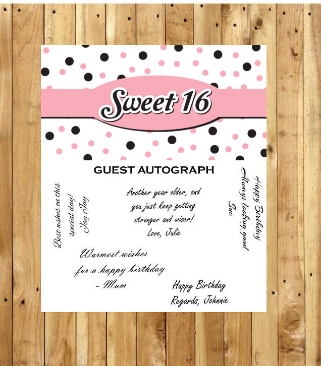 Sweet 16 Guest Autograph Peel and Stick For Keepsake Removable Poster 13 x 24inches