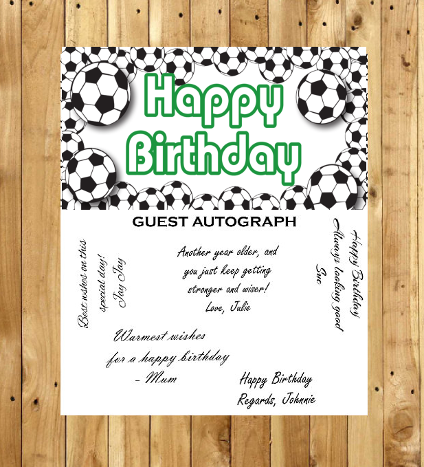 Soccer birthday Guest Autograph Peel and Stick For Keepsake Removable Poster 13 x 24inches