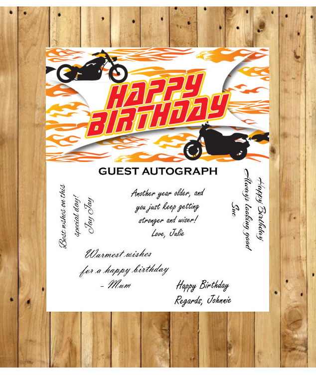 Birthday Motorcycle Guest Autograph Peel and Stick For Keepsake Removable Poster 13 x 24inches