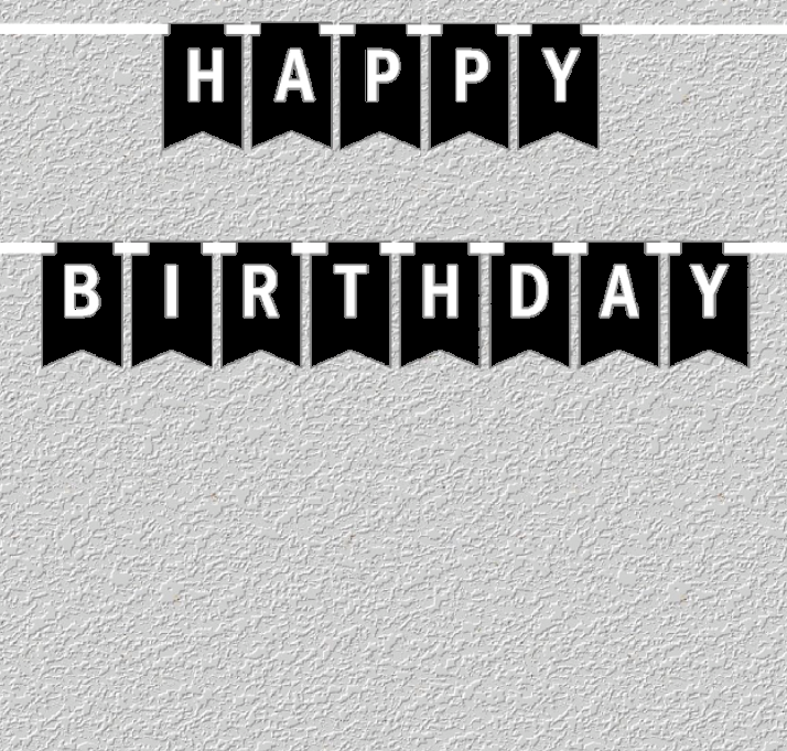 Black and White Happy Birthday Bunting Letter Banner
