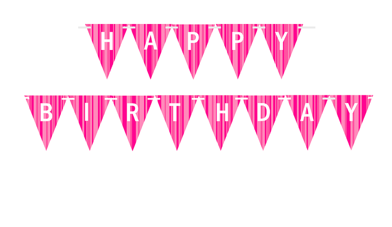Light Pink Hot Pink Triangular Happy Birthday White Bunting Letter Banner