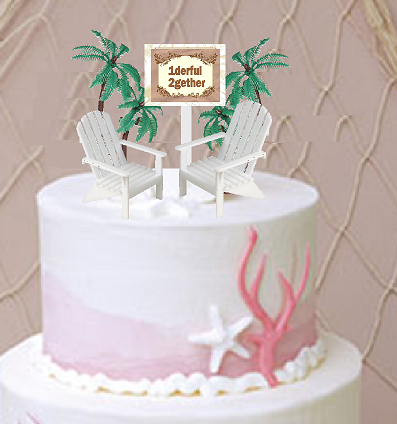 1derful 2gether with 2 Beach Chairs Wedding- Anniversary Cake Decoration Topper with Trees
