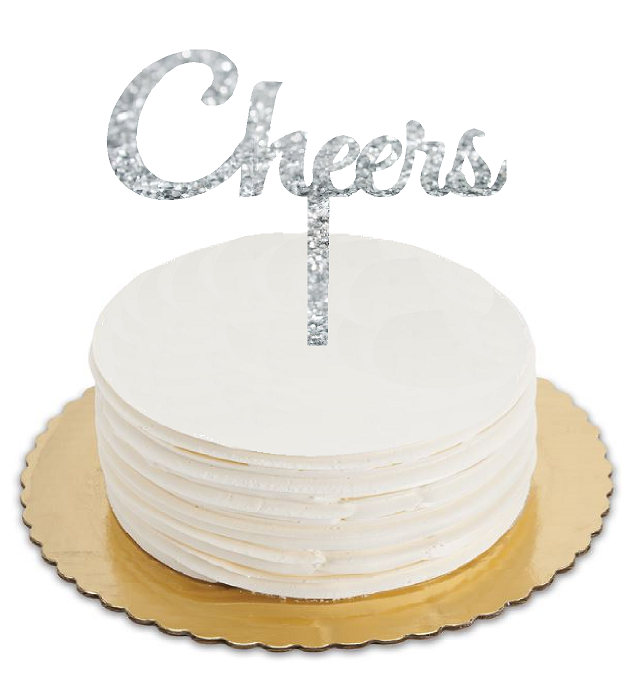 Cheers Silver Elegant Cake Decoration Cake Topper