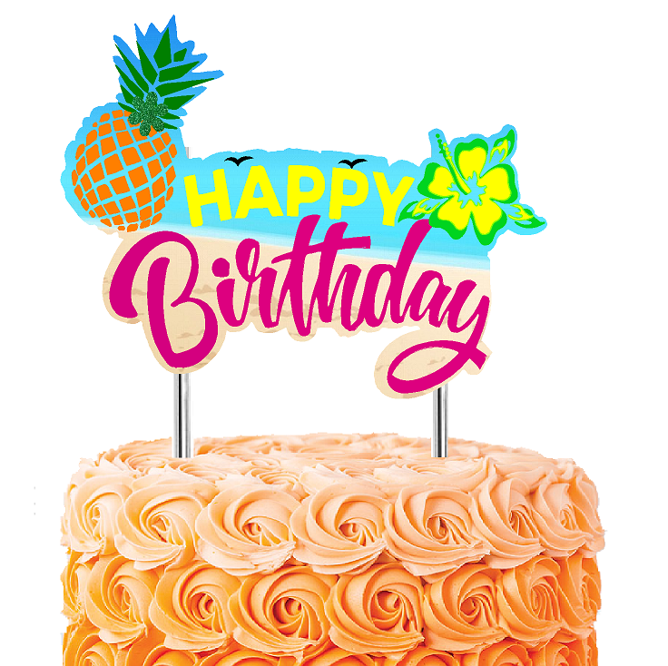 Happy Pineapple Luau Happy Birthday Cake Decoration Banner Cake Topper
