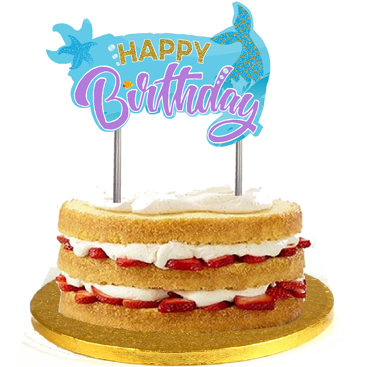 StarFish Mermaid Tail Happy Birthday Cake Decoration Banner Cake Topper