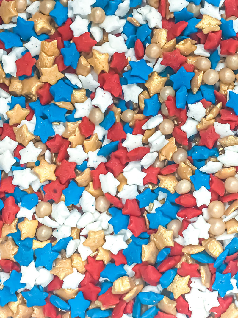 Gold Star Memorial Veteran 4th of July Independence Day Flag Banner Patriotic Edible Cake Cookie Cupcake Ice Cream Donut Decoration Sprinkles Jimmies Quin Dessert Decoration Toppers 6oz