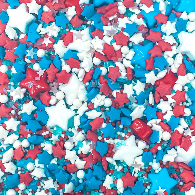 Silver Star Memorial Veteran 4th of July Independence Day Flag Banner Patriotic Edible Cake Cookie Cupcake Ice Cream Donut Decoration Sprinkles Jimmies Quin Dessert Decoration Toppers 6oz