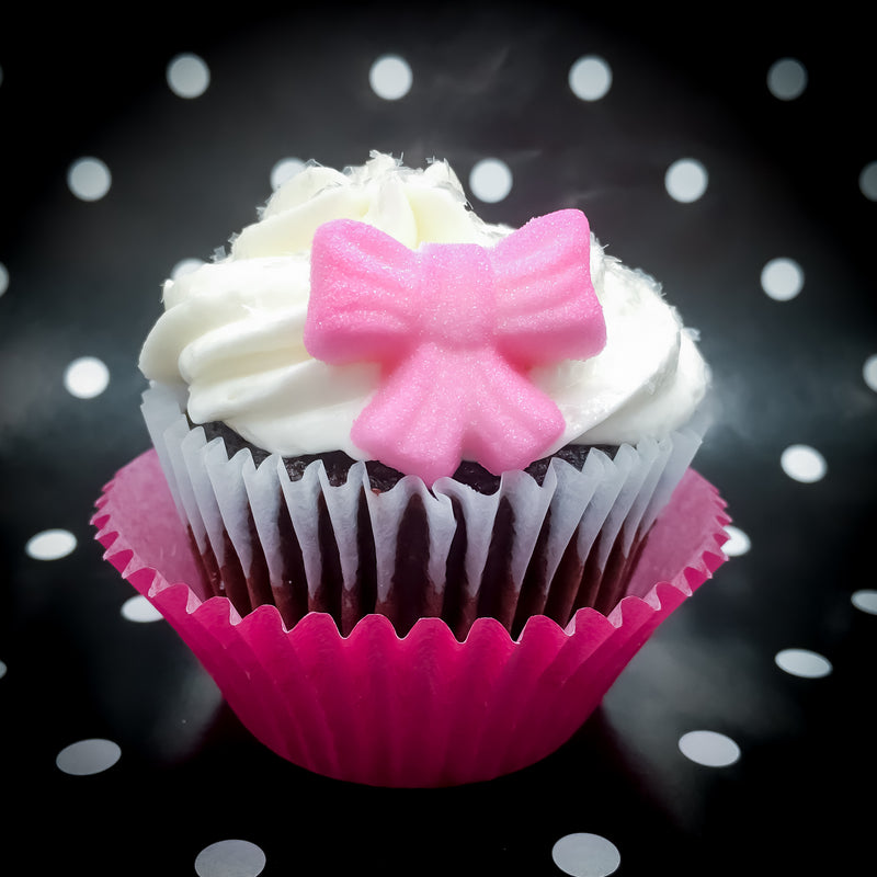 12pk Shimmer Baby Pink Ribbon Bows Cake Cupcake Sugar Decoration Toppers…