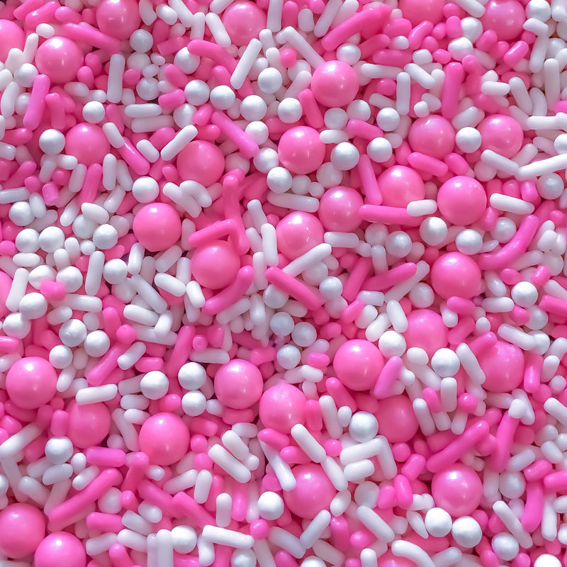 Pink and White Pearly Baby Shower Edible Cake Cookie Cupcake Ice Cream Donut Decoration Sprinkles Jimmies Quin Dessert Decoration Toppers 6oz