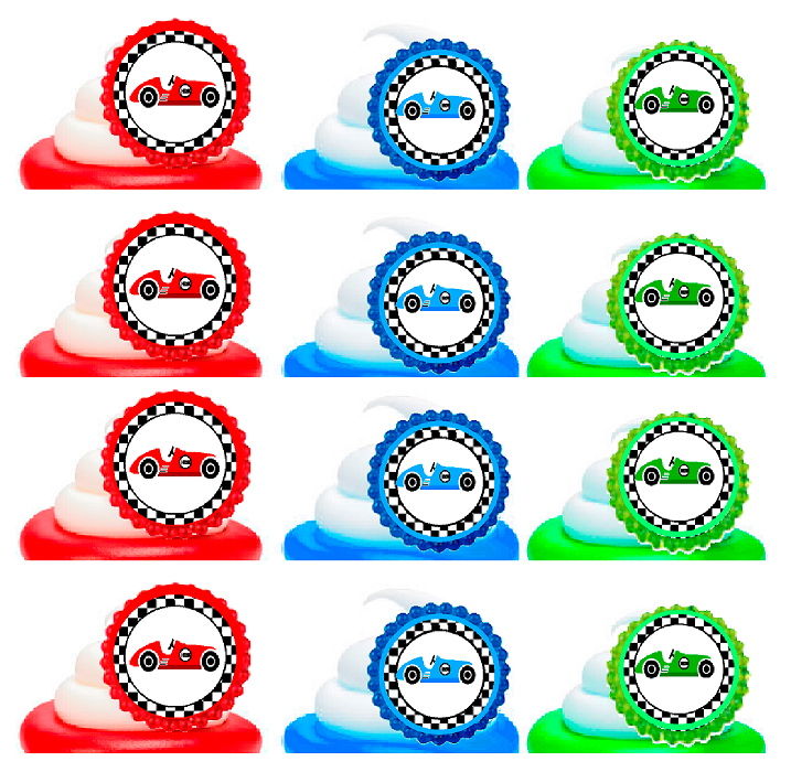 Race Car Easy Toppers Cupcake Decoration Rings -12pk