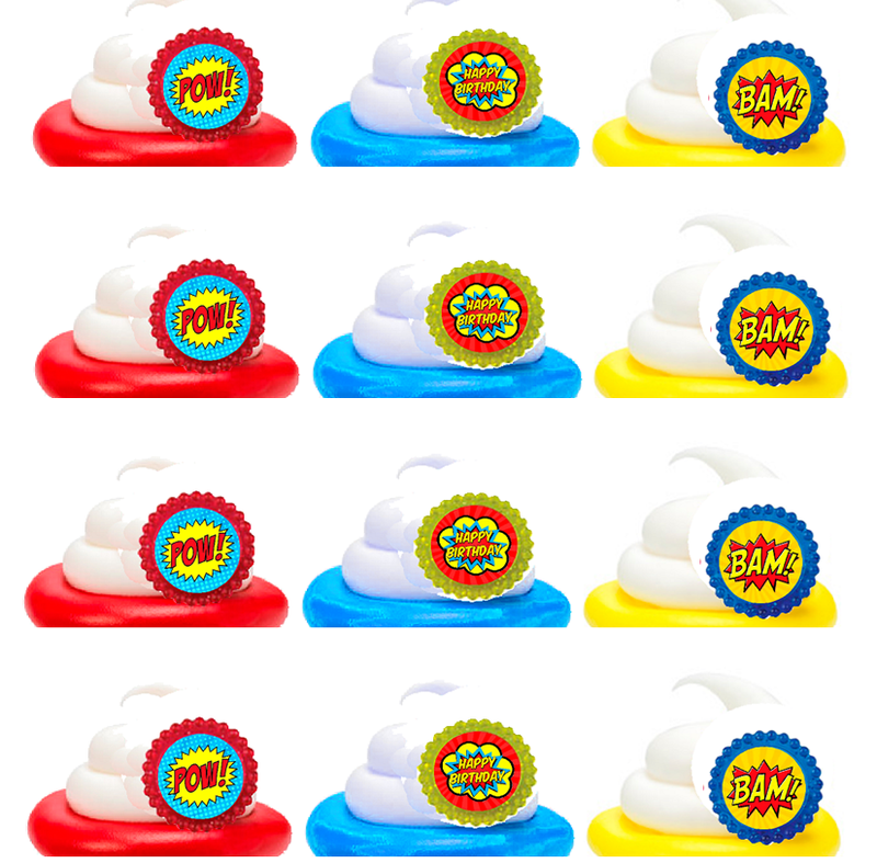 Super Hero Boys Easy Toppers Cupcake Decoration Rings -12pk