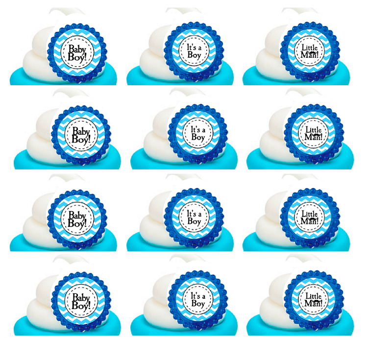 Its a Boy Baby Boy Little Man Easy Toppers Cupcake Decoration Rings -12pk