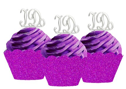 24pk I Do Heart Wedding Bridal Shower Cupcake Toppers w. Purple Glitter Wrappers