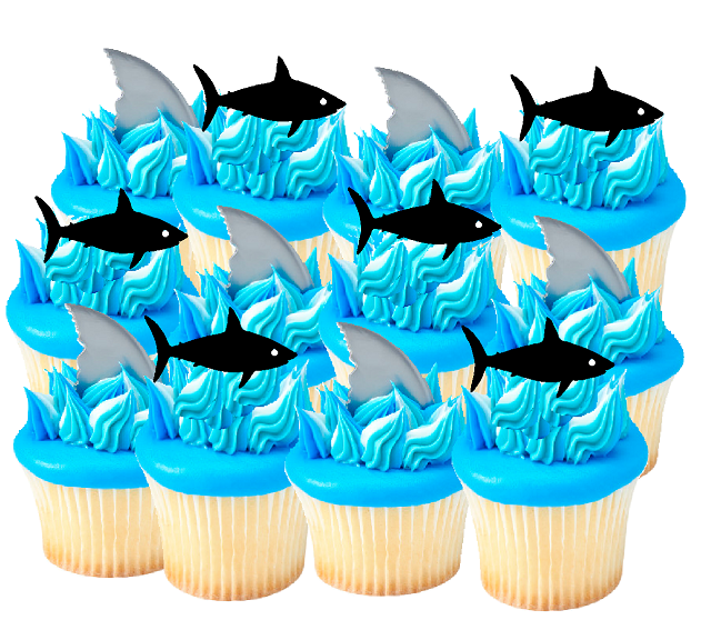 12pack Black Sharks and Shark Fins Cupcake Toppers