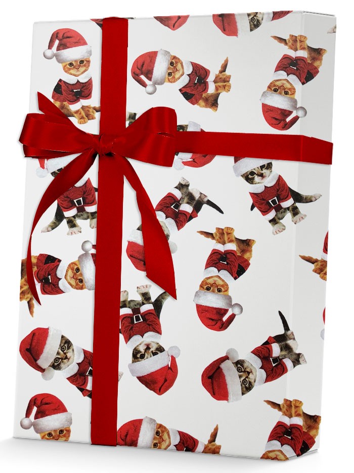 Vintage Christmas Wrapping Paper/Tissue Paper Santa Claus Sleigh Tree House  Candy Canes on White One Flat Sheet Vintage Christmas Gift Wrap