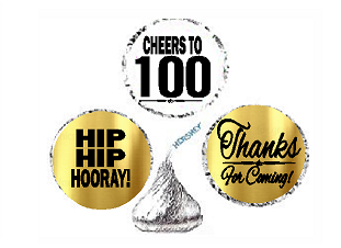 100th Birthday - Anniversary Cheers Hooray Thanks For Coming 324pk Stickers - Labels for Chocolate Drop Hersheys Kisses, Party Favors Decorations