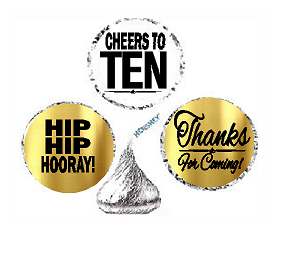 10th Birthday - Anniversary Cheers Hooray Thanks For Coming 324pk Stickers - Labels for Chocolate Drop Hersheys Kisses, Party Favors Decorations