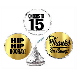 15th Birthday - Anniversary Cheers Hooray Thanks For Coming 324pk Stickers - Labels for Chocolate Drop Hersheys Kisses, Party Favors Decorations
