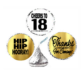 18th Birthday - Anniversary Cheers Hooray Thanks For Coming 324pk Stickers - Labels for Chocolate Drop Hersheys Kisses, Party Favors Decorations