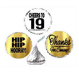 19th Birthday - Anniversary Cheers Hooray Thanks For Coming 324pk Stickers - Labels for Chocolate Drop Hersheys Kisses, Party Favors Decorations