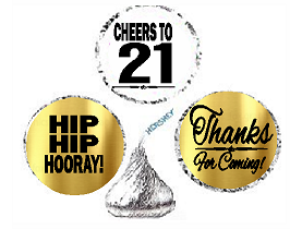 21st Birthday - Anniversary Cheers Hooray Thanks For Coming 324pk Stickers - Labels for Chocolate Drop Hersheys Kisses, Party Favors Decorations