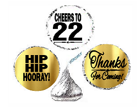 22nd Birthday - Anniversary Cheers Hooray Thanks For Coming 324pk Stickers - Labels for Chocolate Drop Hersheys Kisses, Party Favors Decorations