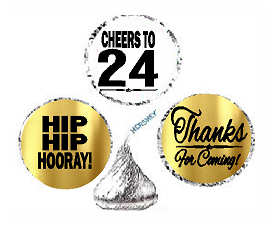 24th Birthday - Anniversary Cheers Hooray Thanks For Coming 324pk Stickers - Labels for Chocolate Drop Hersheys Kisses, Party Favors Decorations