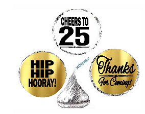 25th Birthday - Anniversary Cheers Hooray Thanks For Coming 324pk Stickers - Labels for Chocolate Drop Hersheys Kisses, Party Favors Decorations