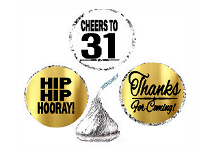31st Birthday - Anniversary Cheers Hooray Thanks For Coming 324pk Stickers - Labels for Chocolate Drop Hersheys Kisses, Party Favors Decorations