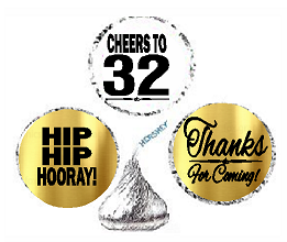 32nd Birthday - Anniversary Cheers Hooray Thanks For Coming 324pk Stickers - Labels for Chocolate Drop Hersheys Kisses, Party Favors Decorations