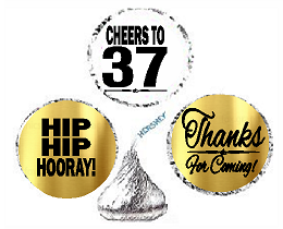 37th Birthday - Anniversary Cheers Hooray Thanks For Coming 324pk Stickers - Labels for Chocolate Drop Hersheys Kisses, Party Favors Decorations