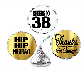 38th Birthday - Anniversary Cheers Hooray Thanks For Coming 324pk Stickers - Labels for Chocolate Drop Hersheys Kisses, Party Favors Decorations