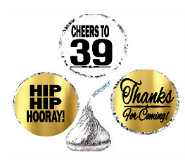 39th Birthday - Anniversary Cheers Hooray Thanks For Coming 324pk Stickers - Labels for Chocolate Drop Hersheys Kisses, Party Favors Decorations