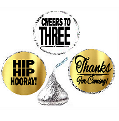 3rd Birthday - Anniversary Cheers Hooray Thanks For Coming 324pk Stickers - Labels for Chocolate Drop Hersheys Kisses, Party Favors Decorations
