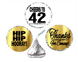 42nd Birthday - Anniversary Cheers Hooray Thanks For Coming 324pk Stickers - Labels for Chocolate Drop Hersheys Kisses, Party Favors Decorations