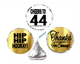 44th Birthday - Anniversary Cheers Hooray Thanks For Coming 324pk Stickers - Labels for Chocolate Drop Hersheys Kisses, Party Favors Decorations