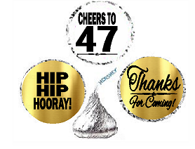 47th Birthday - Anniversary Cheers Hooray Thanks For Coming 324pk Stickers - Labels for Chocolate Drop Hersheys Kisses, Party Favors Decorations