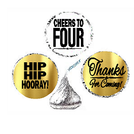 4th Birthday - Anniversary Cheers Hooray Thanks For Coming 324pk Stickers - Labels for Chocolate Drop Hersheys Kisses, Party Favors Decorations