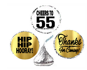 55th Birthday - Anniversary Cheers Hooray Thanks For Coming 324pk Stickers - Labels for Chocolate Drop Hersheys Kisses, Party Favors Decorations