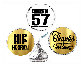 57th Birthday - Anniversary Cheers Hooray Thanks For Coming 324pk Stickers - Labels for Chocolate Drop Hersheys Kisses, Party Favors Decorations