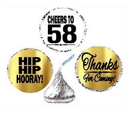 58th Birthday - Anniversary Cheers Hooray Thanks For Coming 324pk Stickers - Labels for Chocolate Drop Hersheys Kisses, Party Favors Decorations