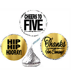 5th Birthday - Anniversary Cheers Hooray Thanks For Coming 324pk Stickers - Labels for Chocolate Drop Hersheys Kisses, Party Favors Decorations