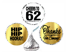 62nd Birthday - Anniversary Cheers Hooray Thanks For Coming 324pk Stickers - Labels for Chocolate Drop Hersheys Kisses, Party Favors Decorations