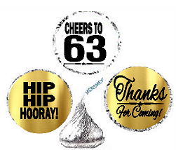 63rd Birthday - Anniversary Cheers Hooray Thanks For Coming 324pk Stickers - Labels for Chocolate Drop Hersheys Kisses, Party Favors Decorations
