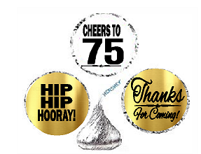 75th Birthday - Anniversary Cheers Hooray Thanks For Coming 324pk Stickers - Labels for Chocolate Drop Hersheys Kisses, Party Favors Decorations