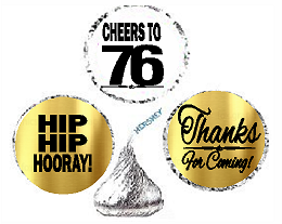 76th Birthday - Anniversary Cheers Hooray Thanks For Coming 324pk Stickers - Labels for Chocolate Drop Hersheys Kisses, Party Favors Decorations