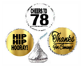 78th Birthday - Anniversary Cheers Hooray Thanks For Coming 324pk Stickers - Labels for Chocolate Drop Hersheys Kisses, Party Favors Decorations