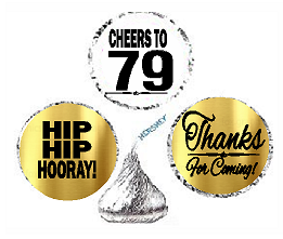 79th Birthday - Anniversary Cheers Hooray Thanks For Coming 324pk Stickers - Labels for Chocolate Drop Hersheys Kisses, Party Favors Decorations