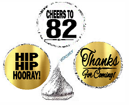 82nd Birthday - Anniversary Cheers Hooray Thanks For Coming 324pk Stickers - Labels for Chocolate Drop Hersheys Kisses, Party Favors Decorations