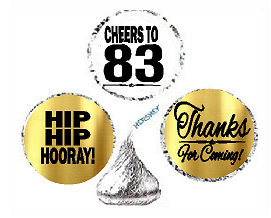83rd Birthday - Anniversary Cheers Hooray Thanks For Coming 324pk Stickers - Labels for Chocolate Drop Hersheys Kisses, Party Favors Decorations